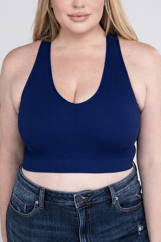 Plus Size Ribbed Cropped Racerback Tank Top