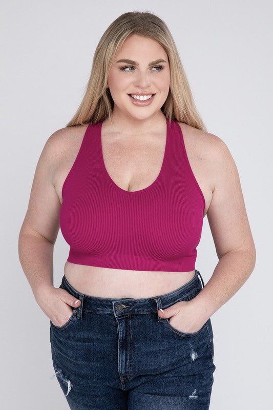 Plus Size Ribbed Cropped Racerback Tank Top